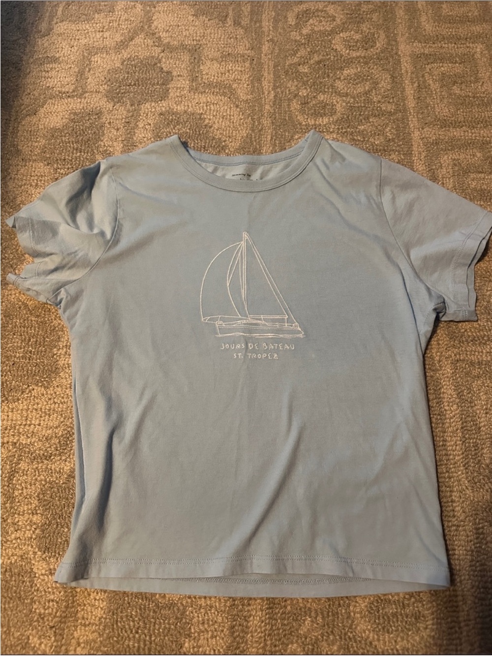 Abercrombie & Fitch Blue Sailboat Embroidery Skimming Tee | S